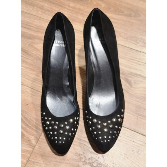 Stuartz Weitzman Platform Heels Shoes Pumps Suede Women's Sz 10.5 Black Studs - Picture 4 of 13